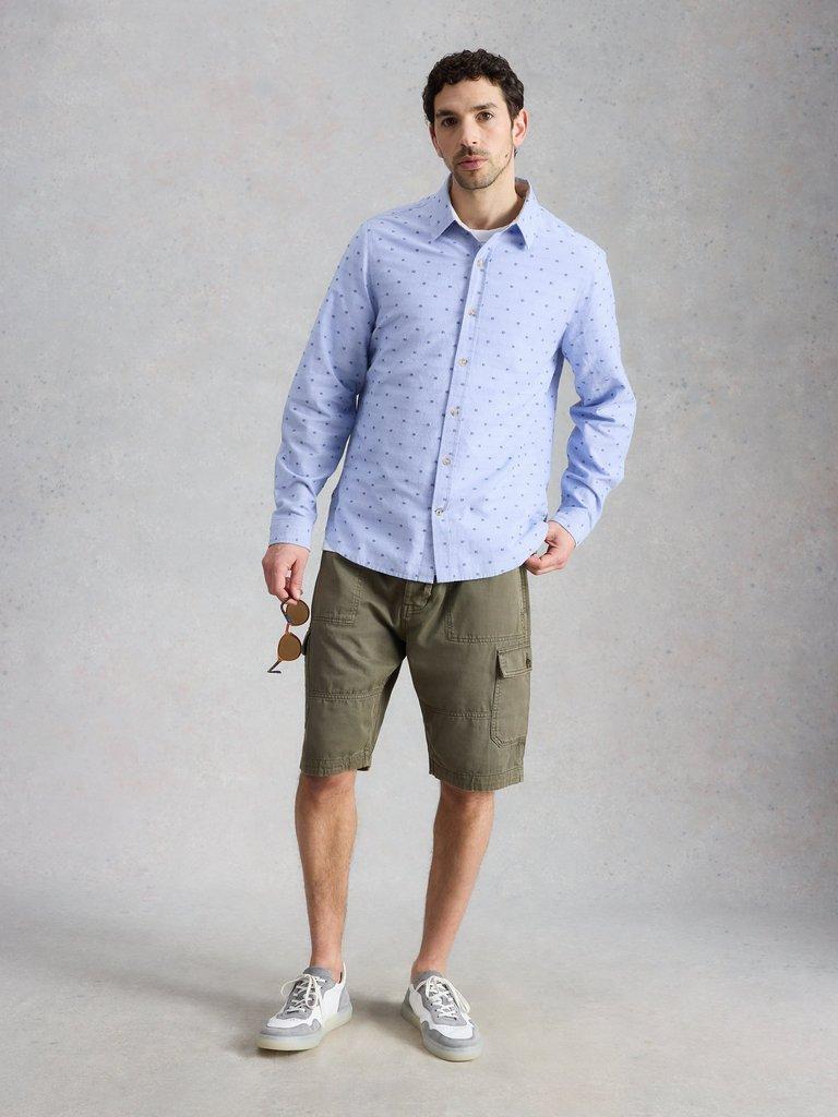 Douglas LS Dobby Shirt in MID BLUE - MODEL FRONT