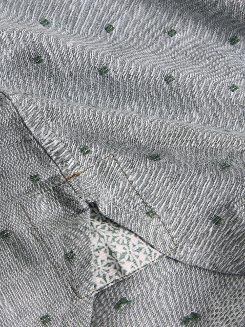 Douglas LS Dobby Shirt in MID GREEN - FLAT DETAIL