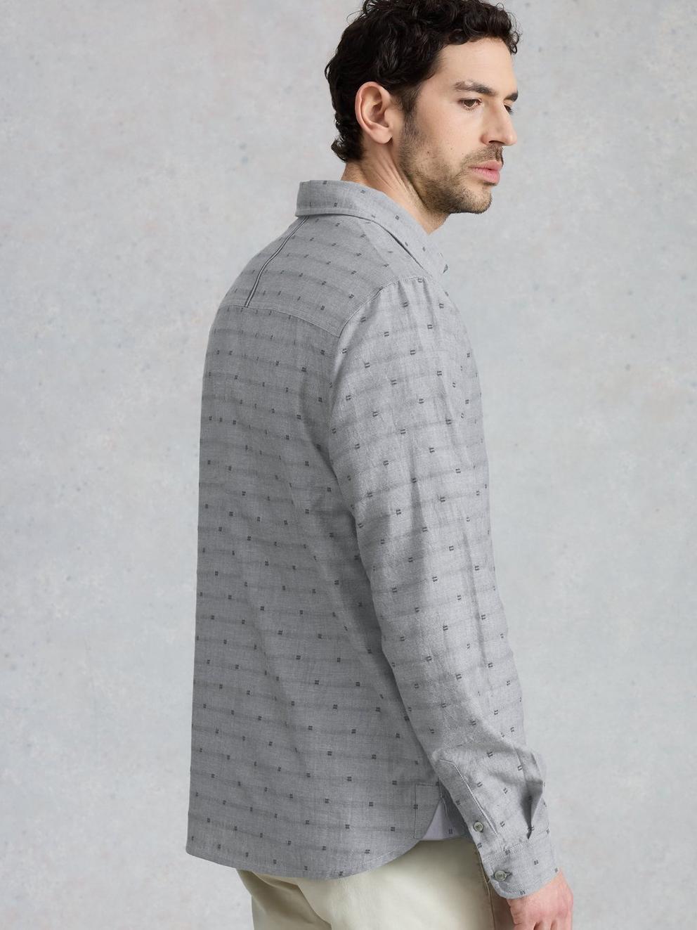 Douglas LS Dobby Shirt in MID GREEN - MODEL BACK