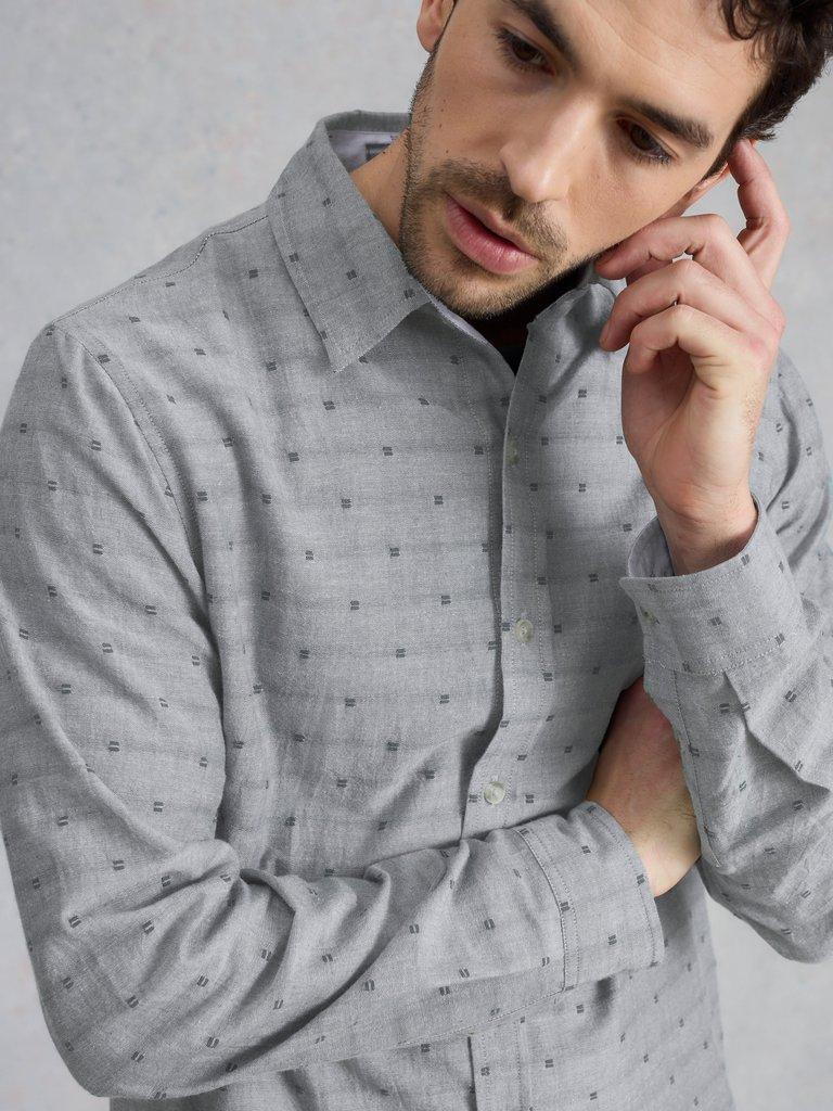 Douglas LS Dobby Shirt in MID GREEN - MODEL DETAIL