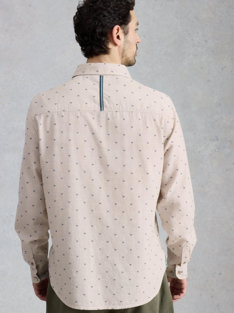 Douglas LS Dobby Shirt in NAT MLT - MODEL BACK