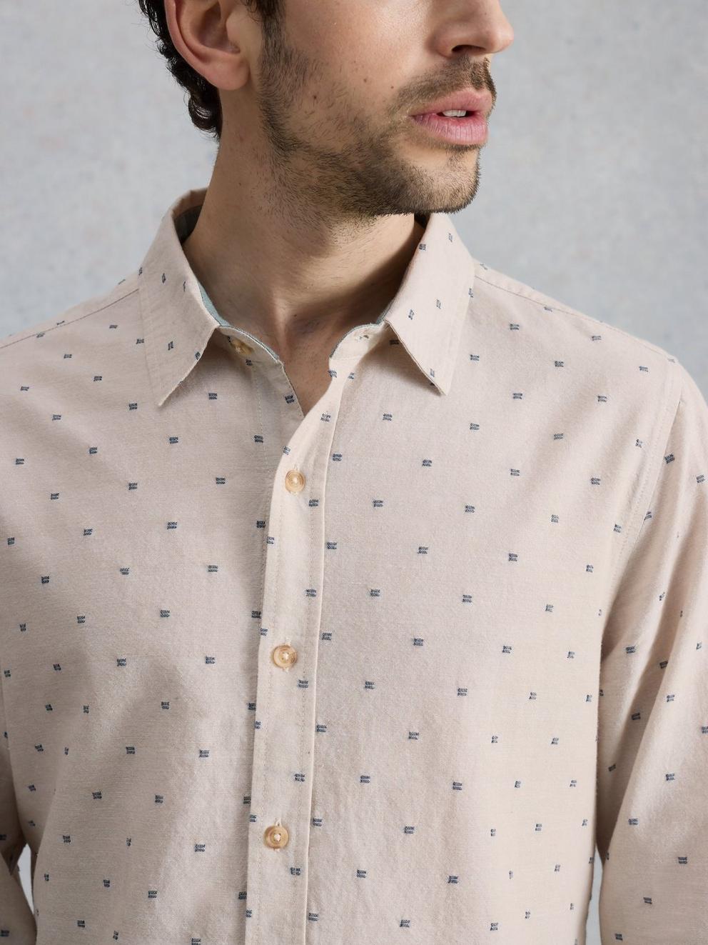 Douglas LS Dobby Shirt in NAT MLT - MODEL DETAIL