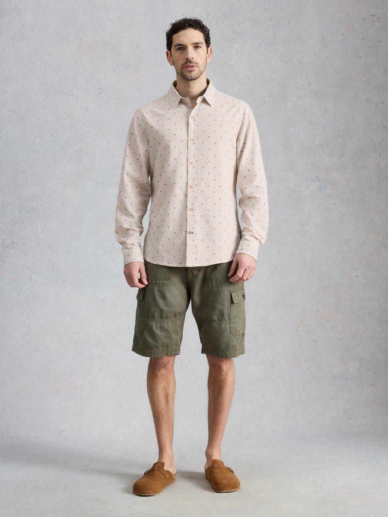 Douglas LS Dobby Shirt in NAT MLT - MODEL FRONT