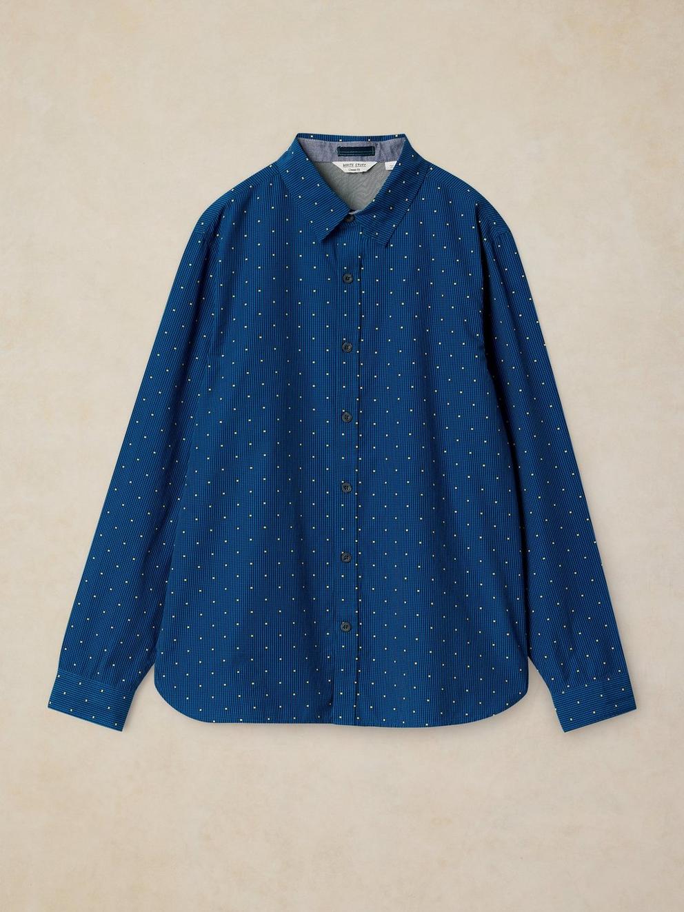 Douglas LS Dobby Shirt in NAVY MULTI - FLAT FRONT