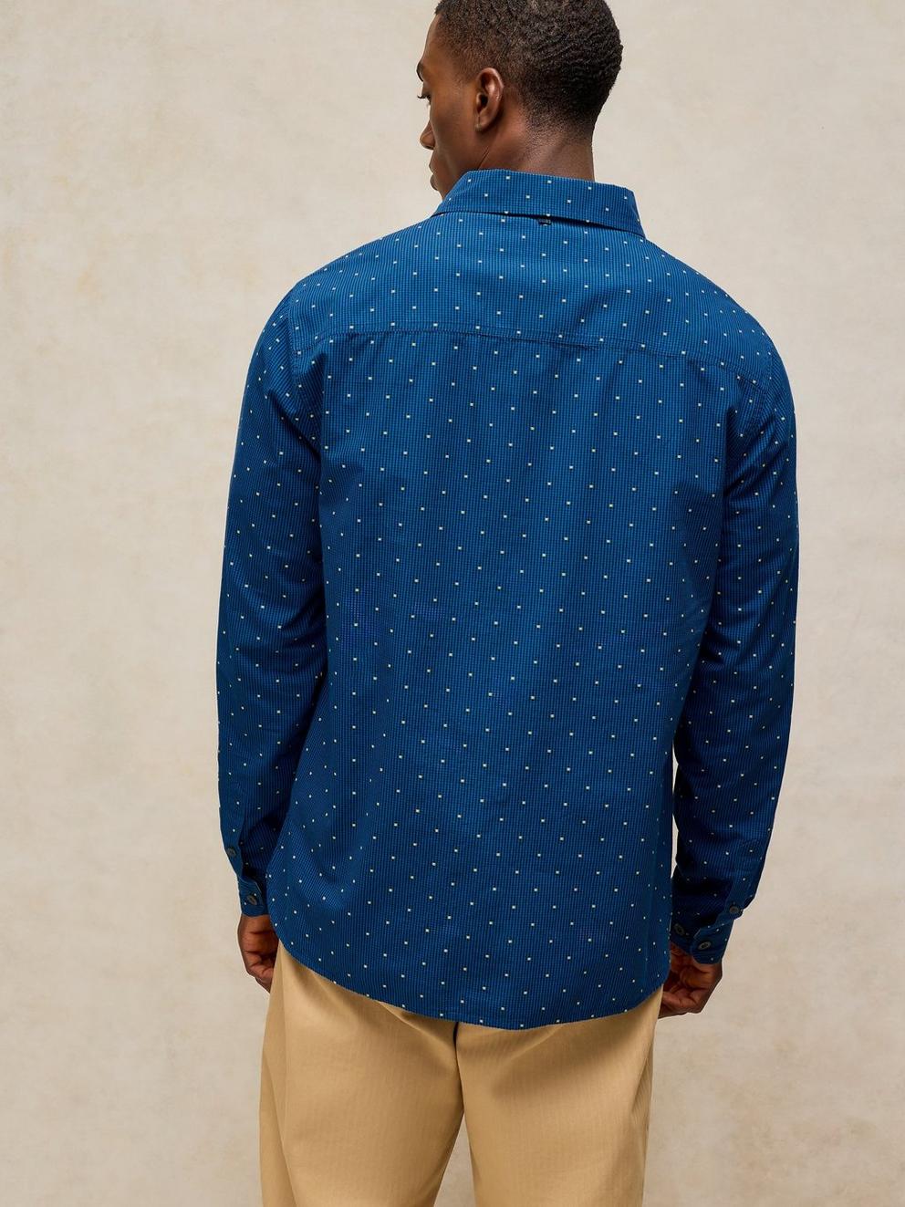 Douglas LS Dobby Shirt in NAVY MULTI - MODEL BACK