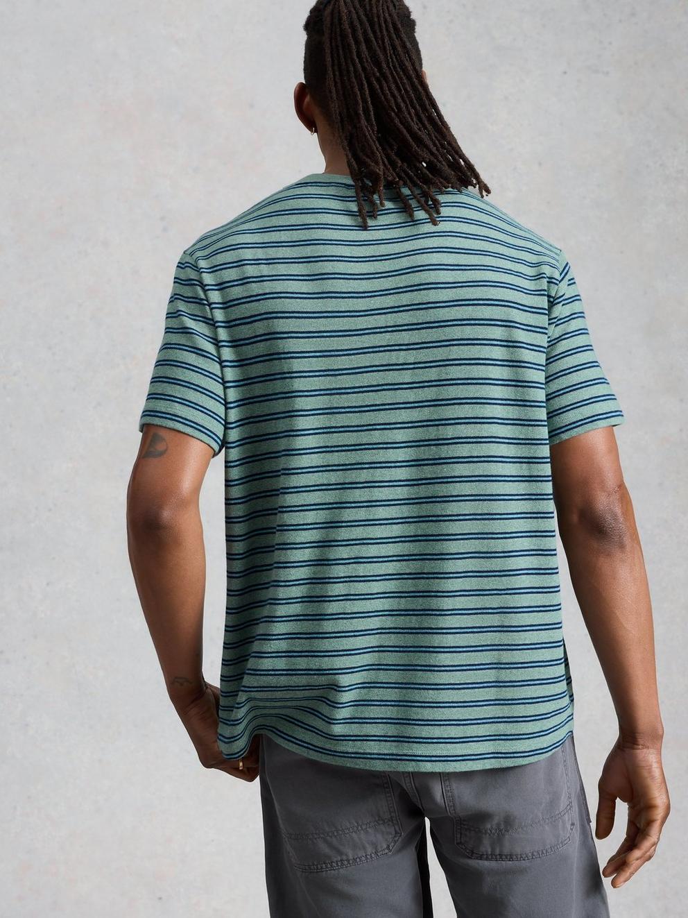 Horsham Striped Tee in BLUE MLT - MODEL BACK