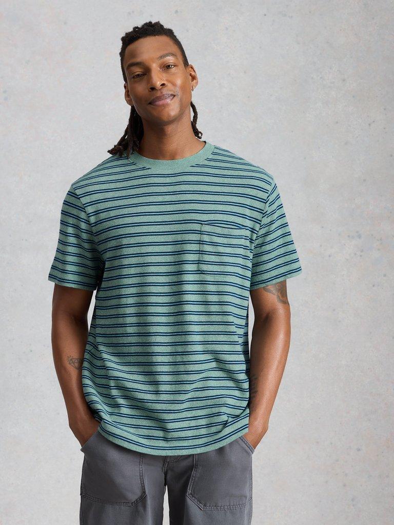 Horsham Striped Tee in BLUE MLT - MODEL DETAIL
