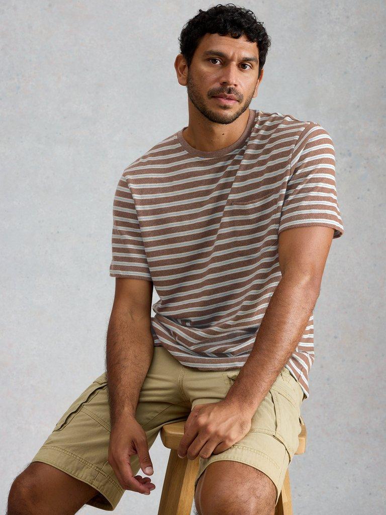 Horsham Striped Tee in BROWN MLT - MODEL DETAIL
