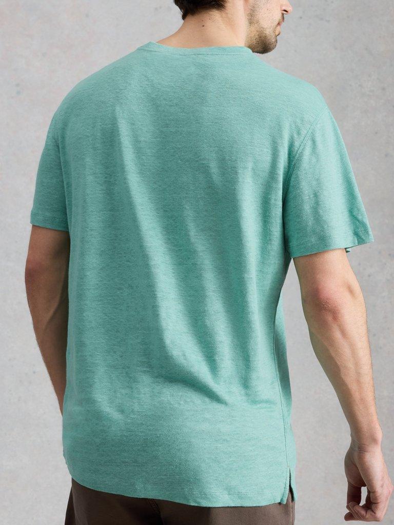 Abersoch Linen Tee in MID GREEN - MODEL BACK