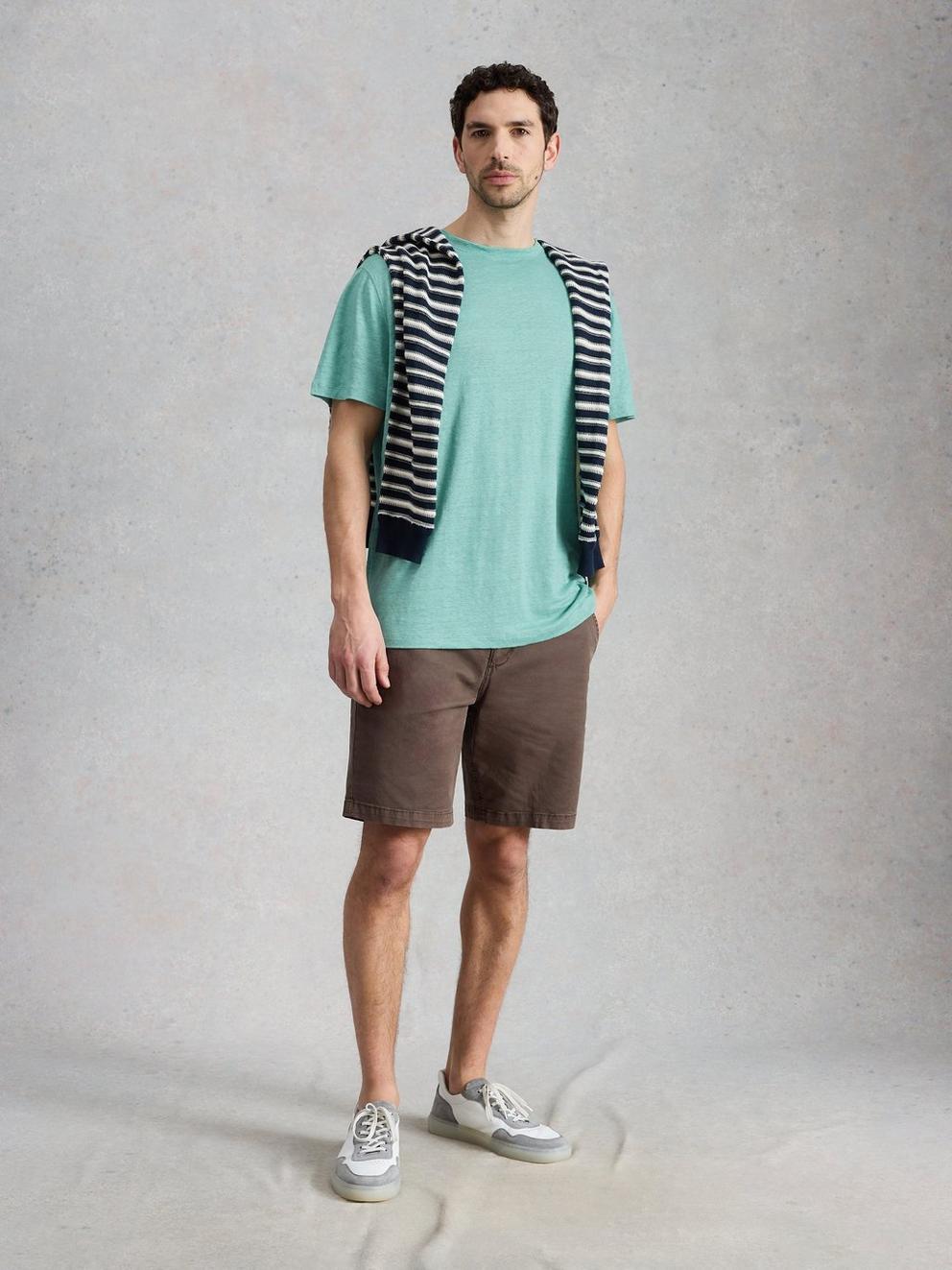 Abersoch Linen Tee in MID GREEN - MODEL FRONT