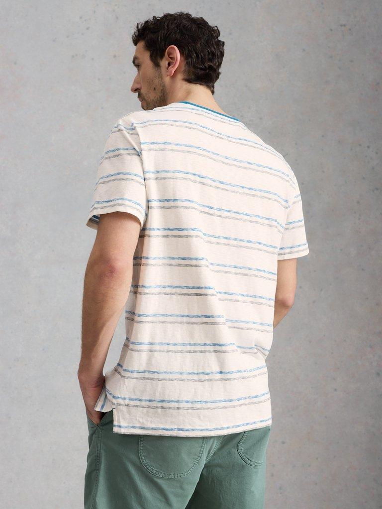 Abersoch Reverse Stripe SS Tee in BLUE MLT - MODEL BACK