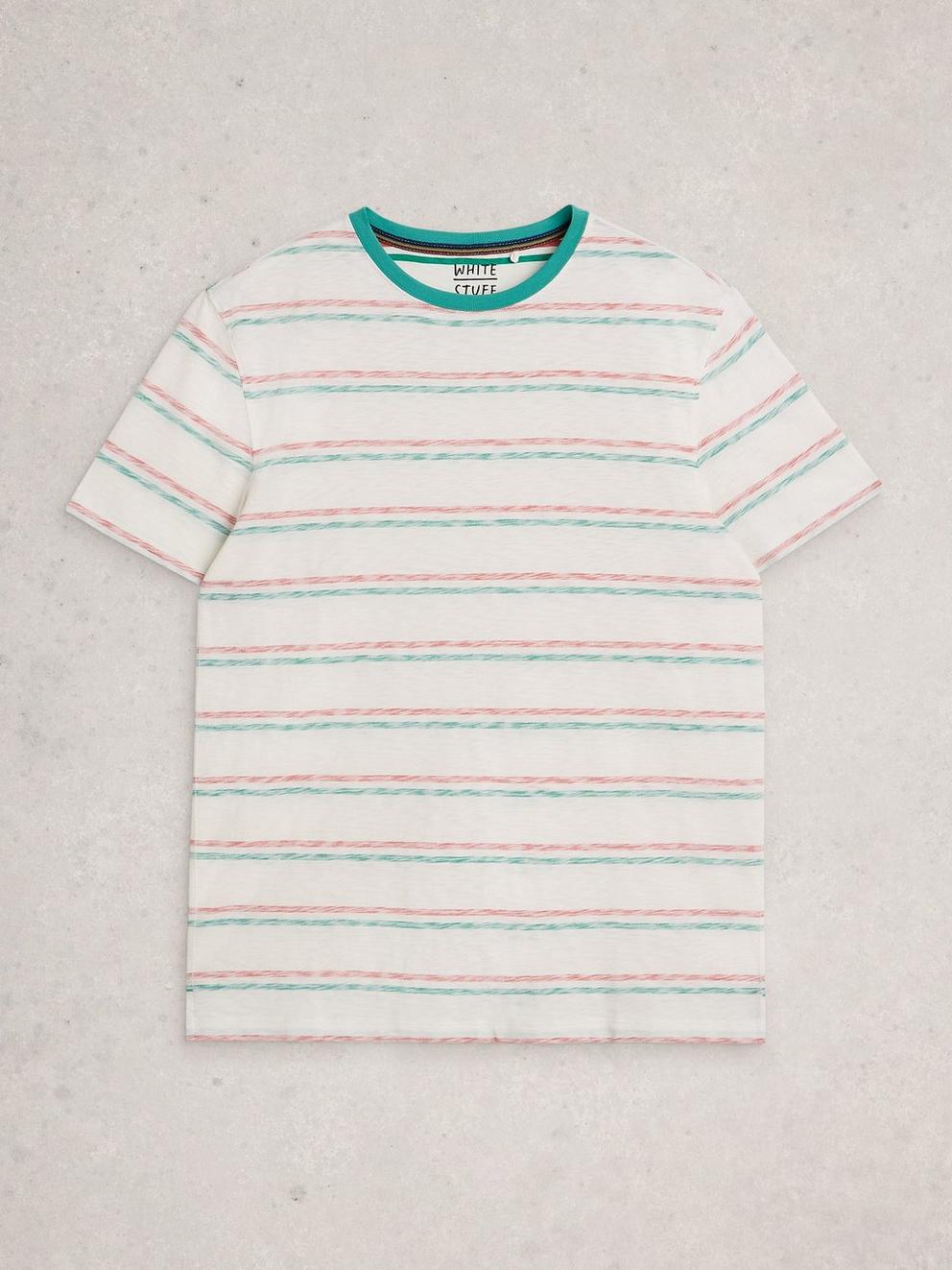Abersoch Reverse Stripe SS Tee in GREEN MLT - FLAT FRONT
