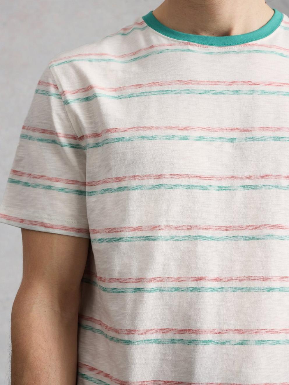 Abersoch Reverse Stripe SS Tee in GREEN MLT - MODEL DETAIL