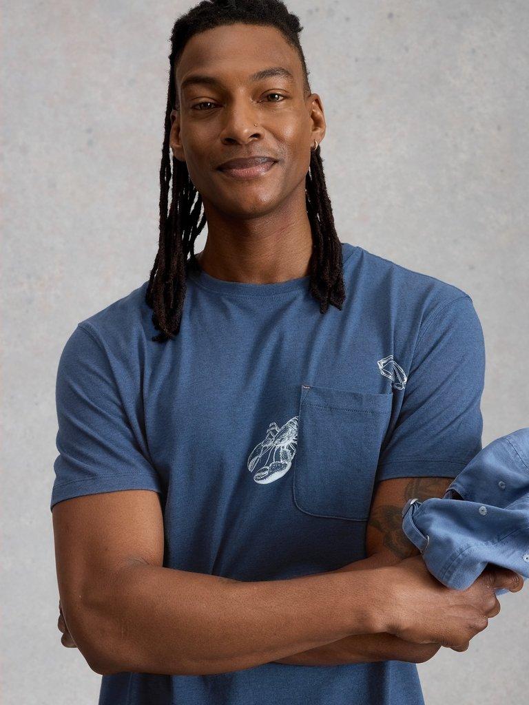 Abersoch Lobster Graphic Tee in BLUE PR - MODEL BACK