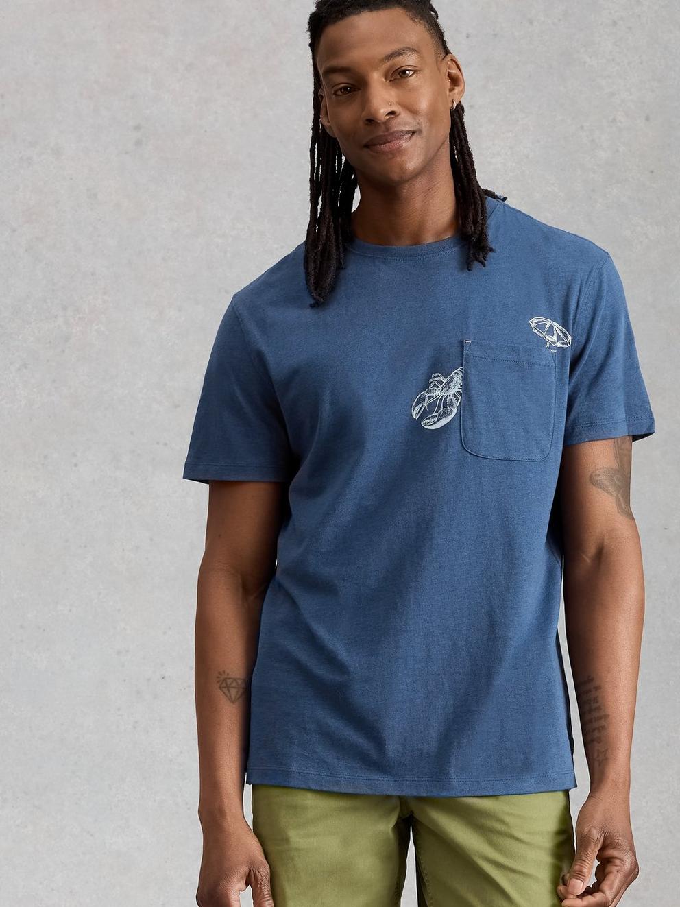 Abersoch Lobster Graphic Tee in BLUE PR - MODEL DETAIL