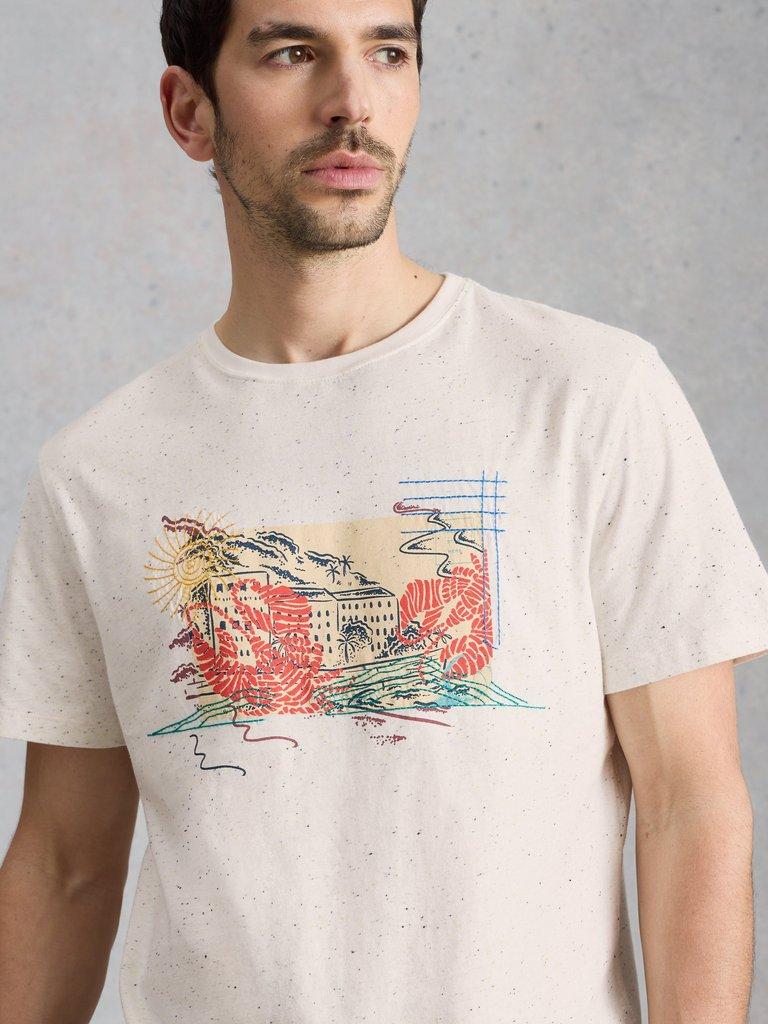 Abersoch Postcard Graphic Tee in WHITE PR - MODEL DETAIL