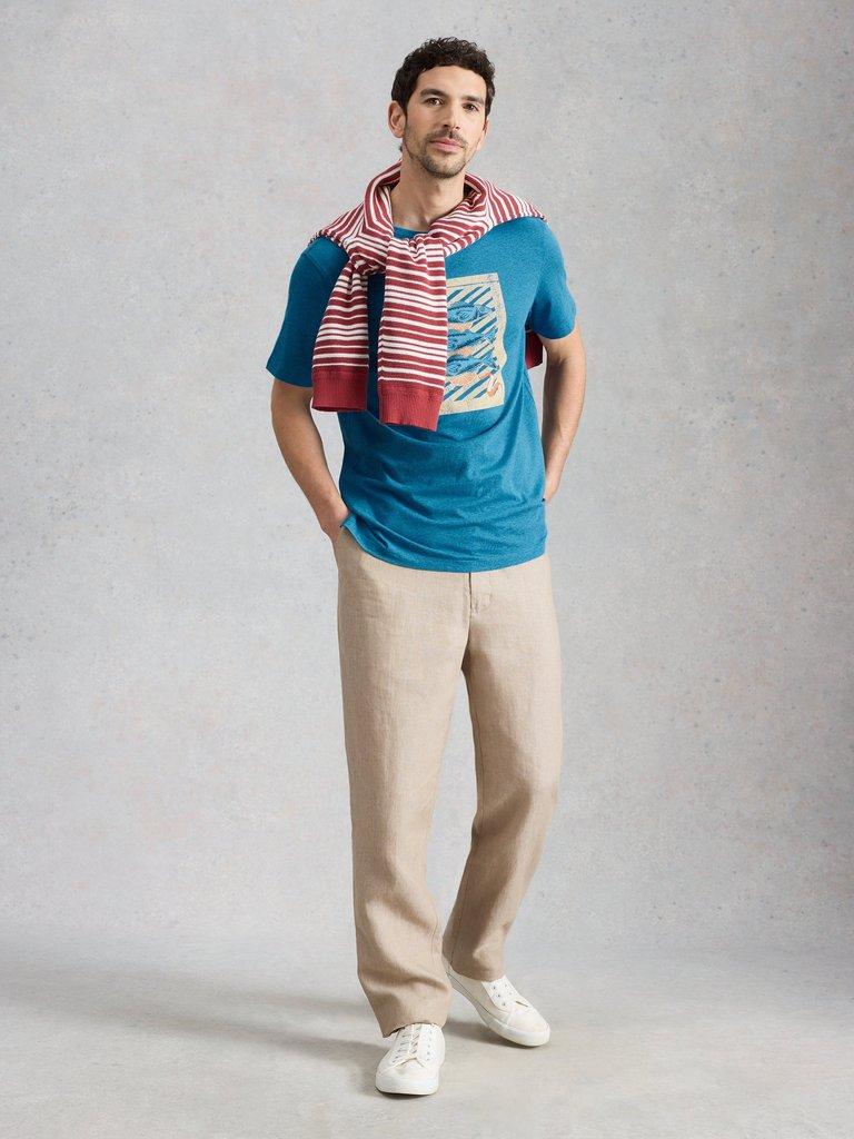 Abersoch Checker Graphic Tee in BLUE PR - MODEL FRONT