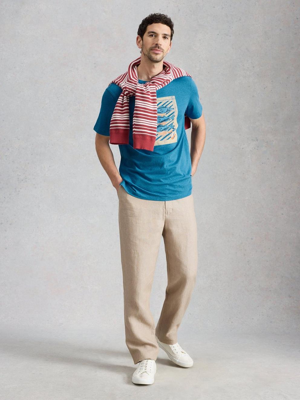 Abersoch Checker Graphic Tee in BLUE PR - MODEL FRONT