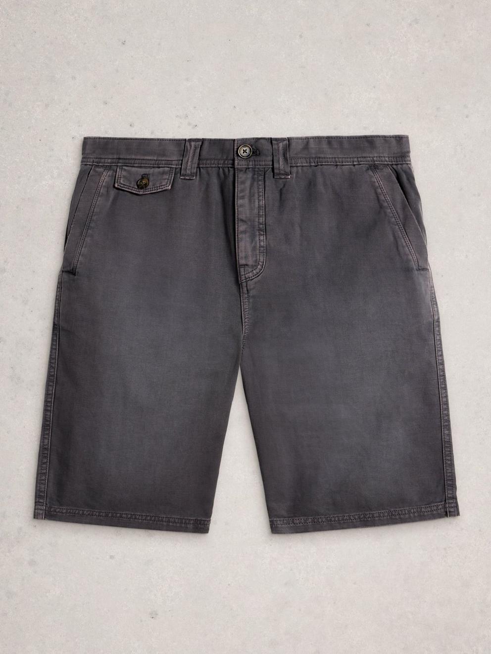 Chapman Casual Short in WASHED BLK - FLAT FRONT
