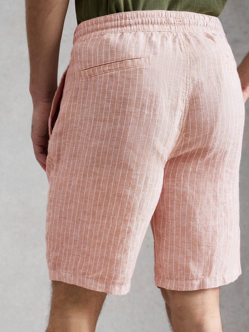 Lewes Stripe Linen Short in LGT NAT - MODEL BACK
