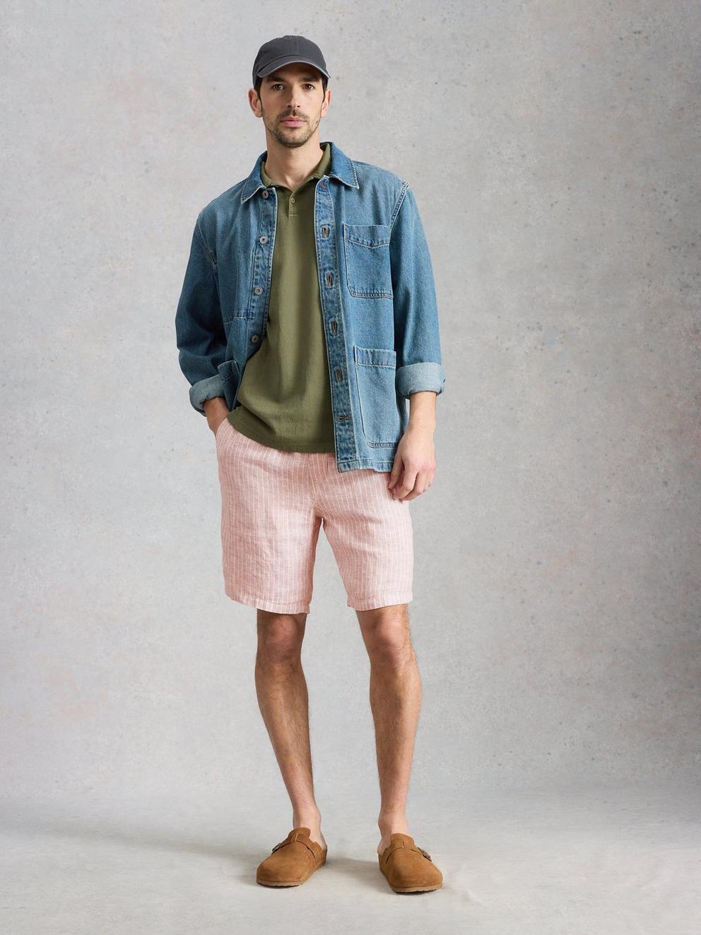 Lewes Stripe Linen Short in LGT NAT - MODEL FRONT