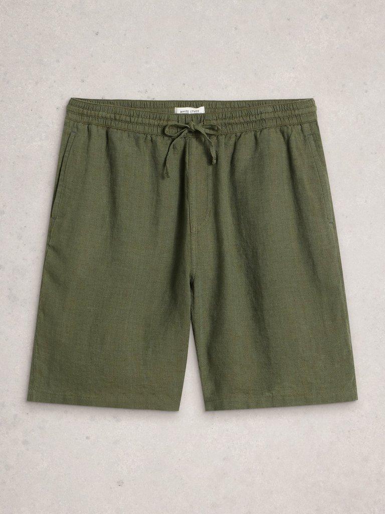 Lewes Linen Short in KHAKI GRN - FLAT FRONT