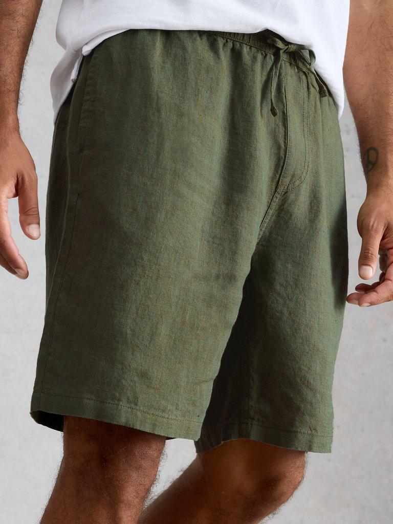 Lewes Linen Short in KHAKI GRN - MODEL DETAIL