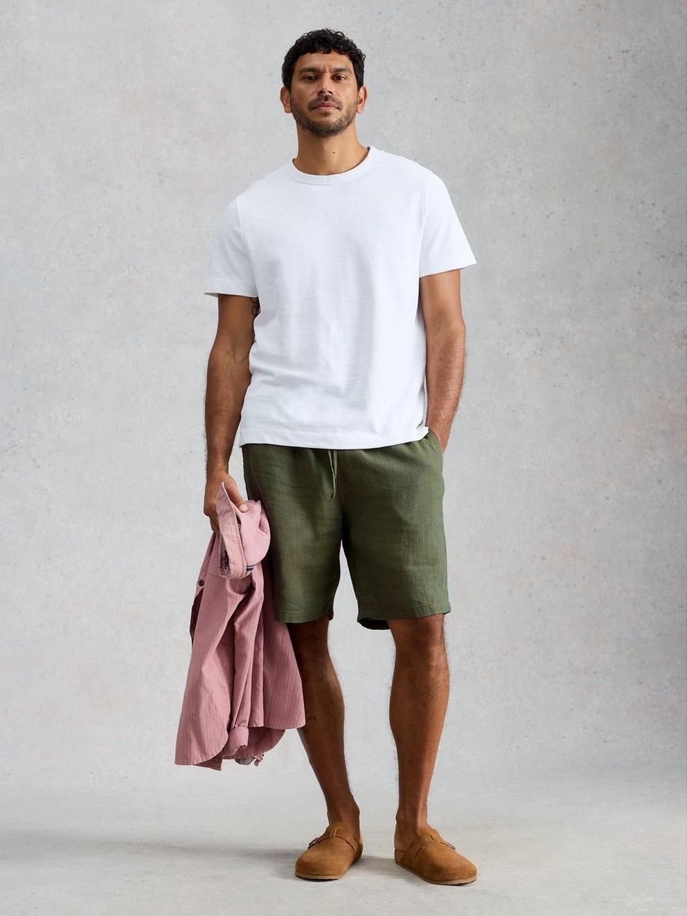 Lewes Linen Short in KHAKI GRN - MODEL FRONT