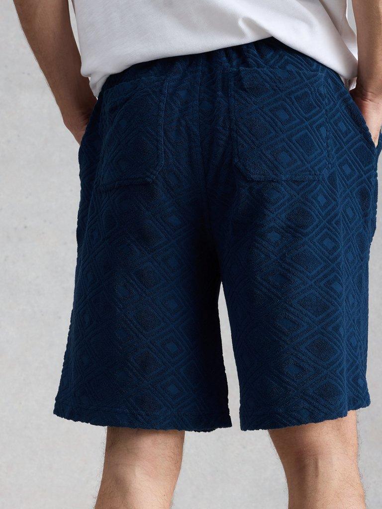 Totten Geo Towelling Short in MID BLUE - MODEL BACK