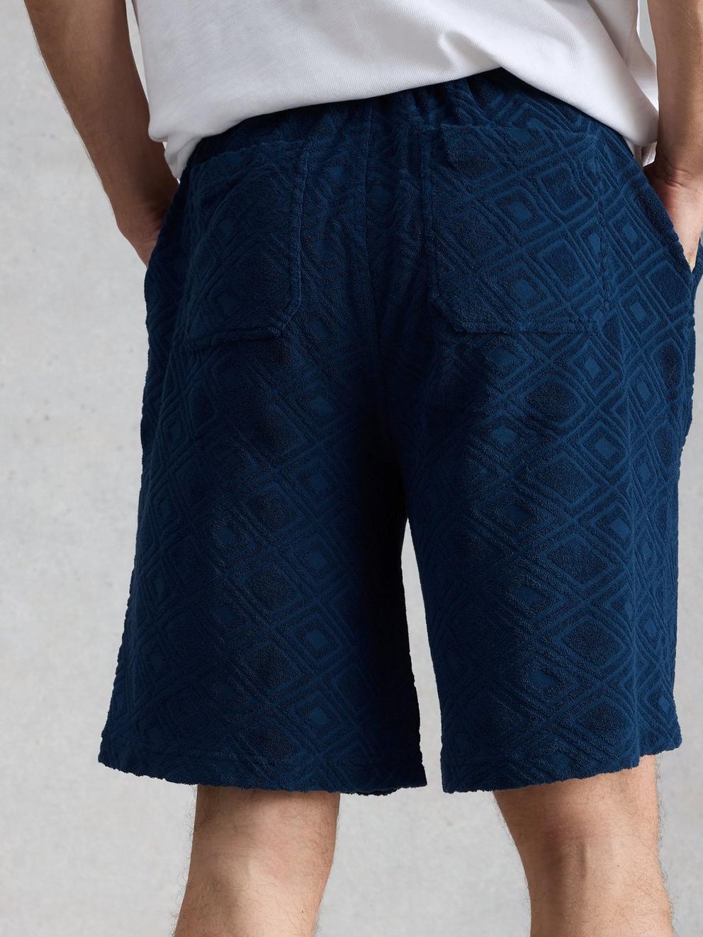 Totten Geo Towelling Short in MID BLUE - MODEL BACK
