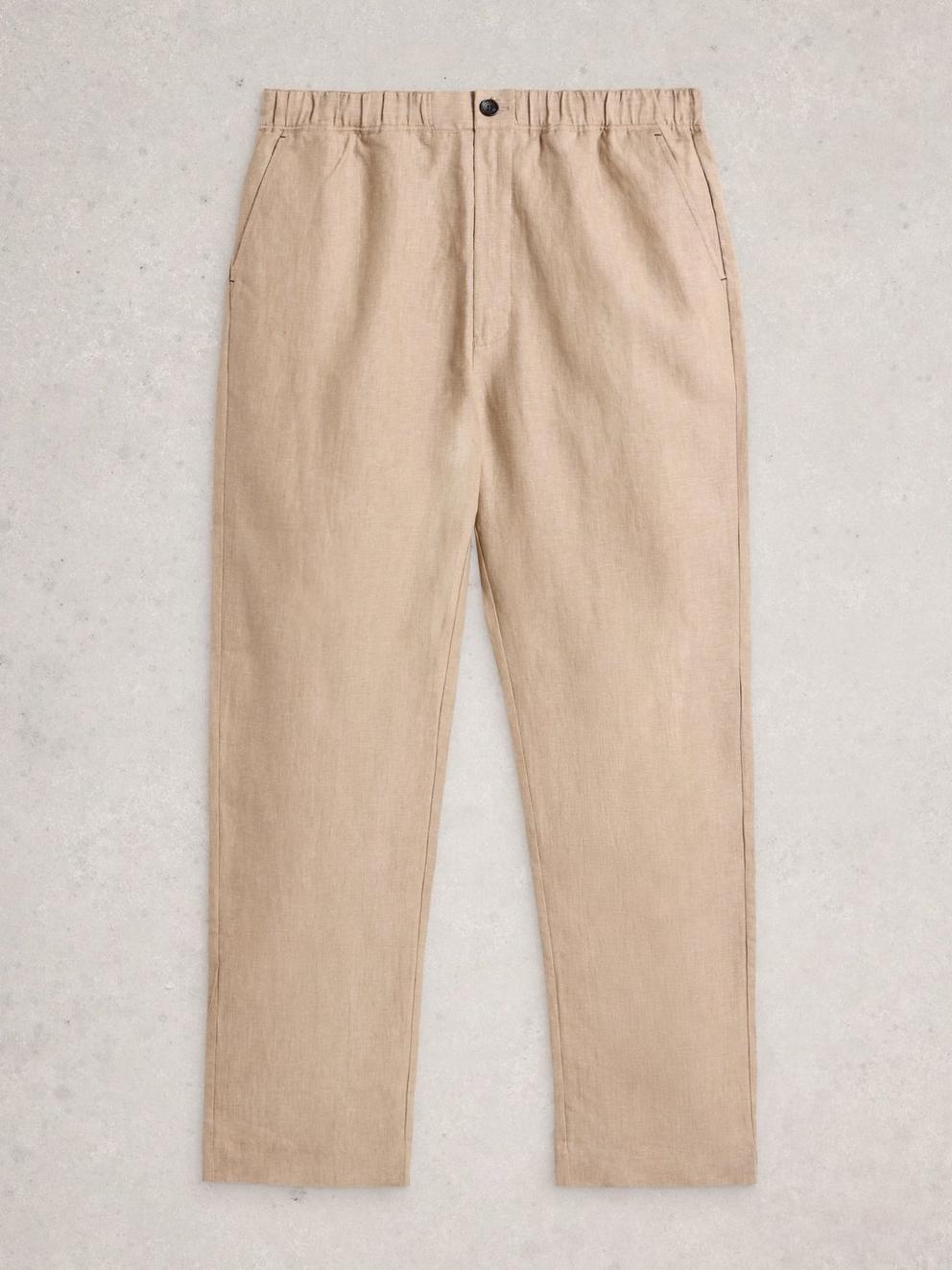 Swinton Linen Trouser in LGT NAT - FLAT FRONT