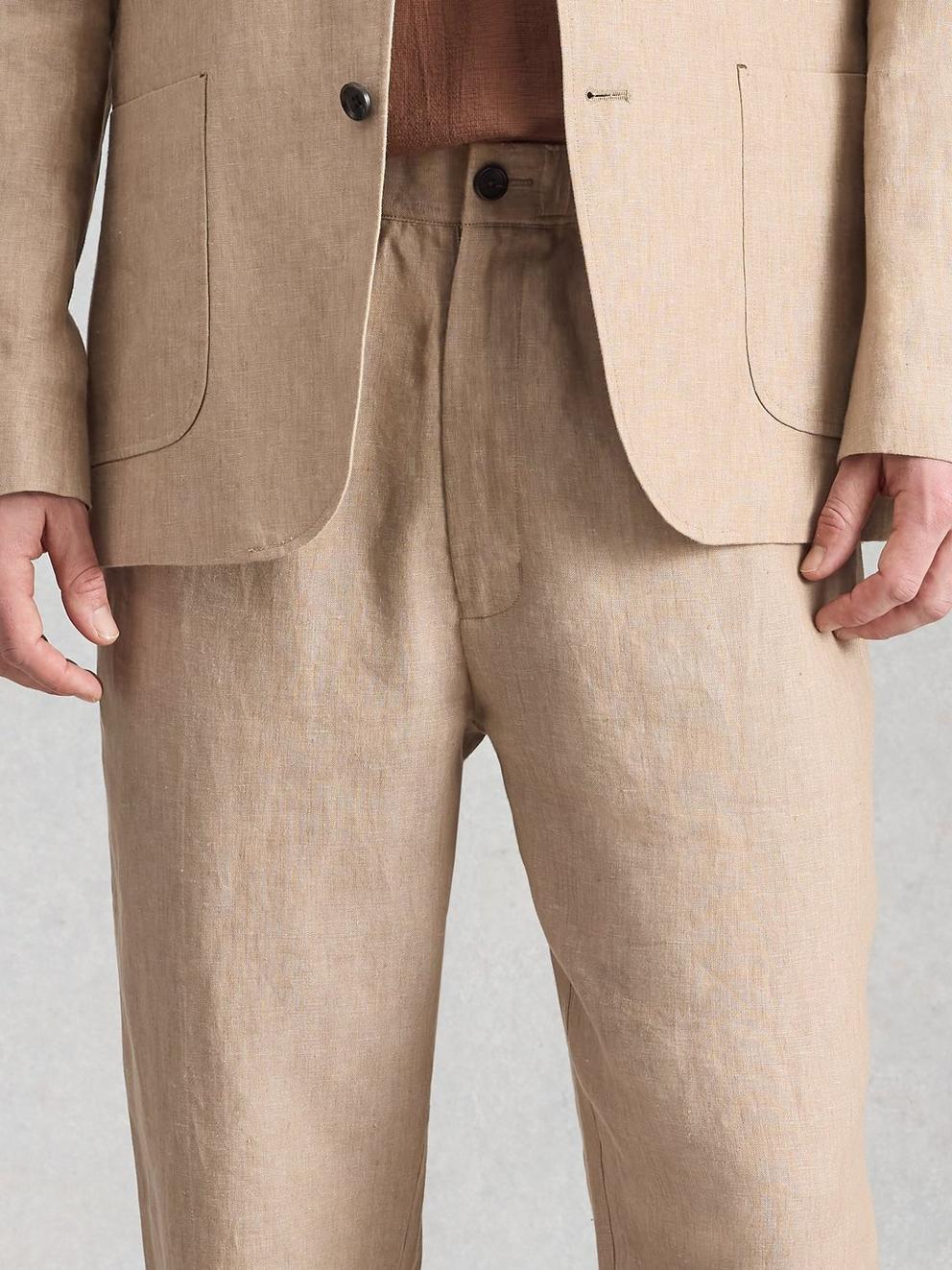 Swinton Linen Trouser in LGT NAT - MODEL DETAIL
