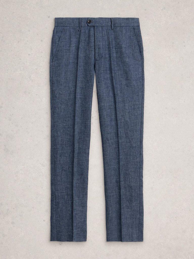 Dundee Linen Blend Trouser in MID BLUE - FLAT FRONT
