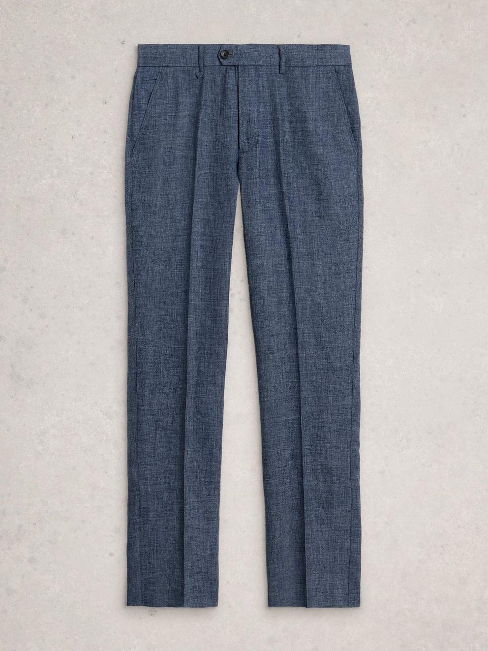 Dundee Linen Blend Trouser in MID BLUE - FLAT FRONT