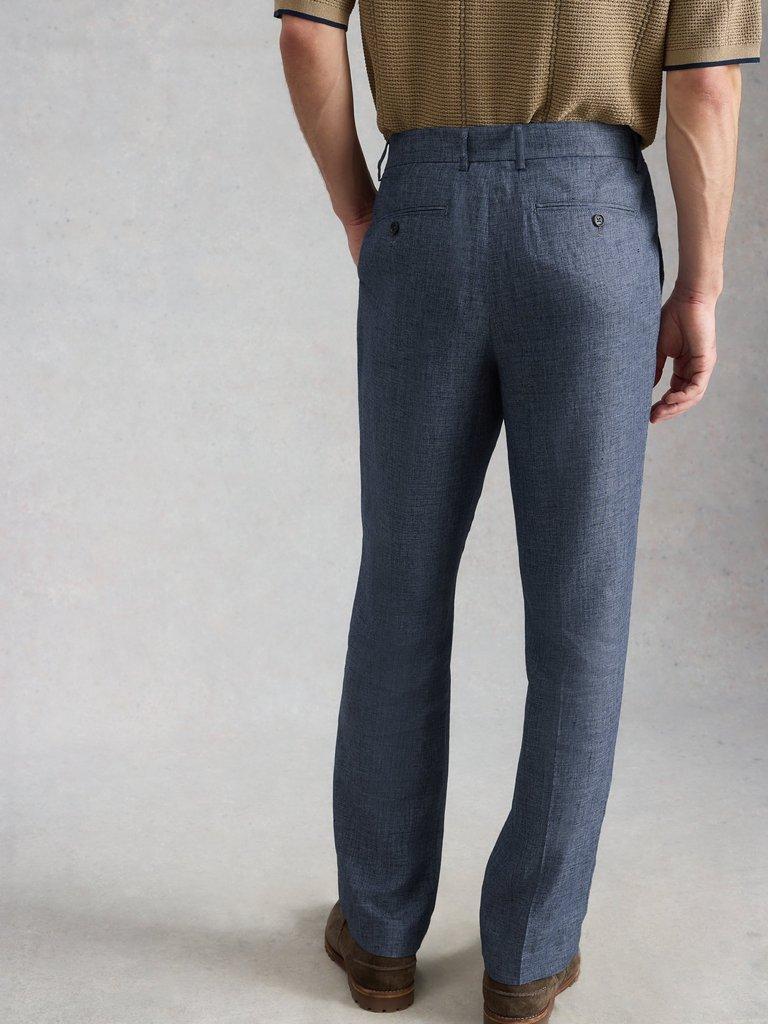 Dundee Linen Blend Trouser in MID BLUE - MODEL BACK