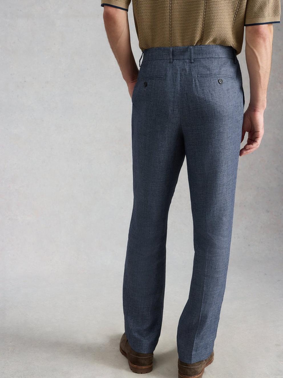 Dundee Linen Blend Trouser in MID BLUE - MODEL BACK