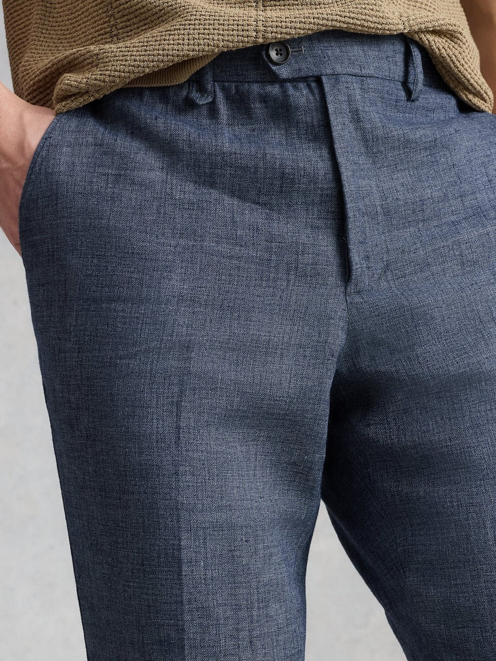 Dundee Linen Blend Trouser in MID BLUE - MODEL DETAIL
