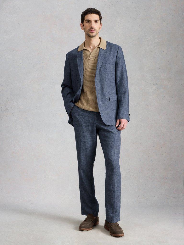 Dundee Linen Blend Trouser in MID BLUE - MODEL FRONT
