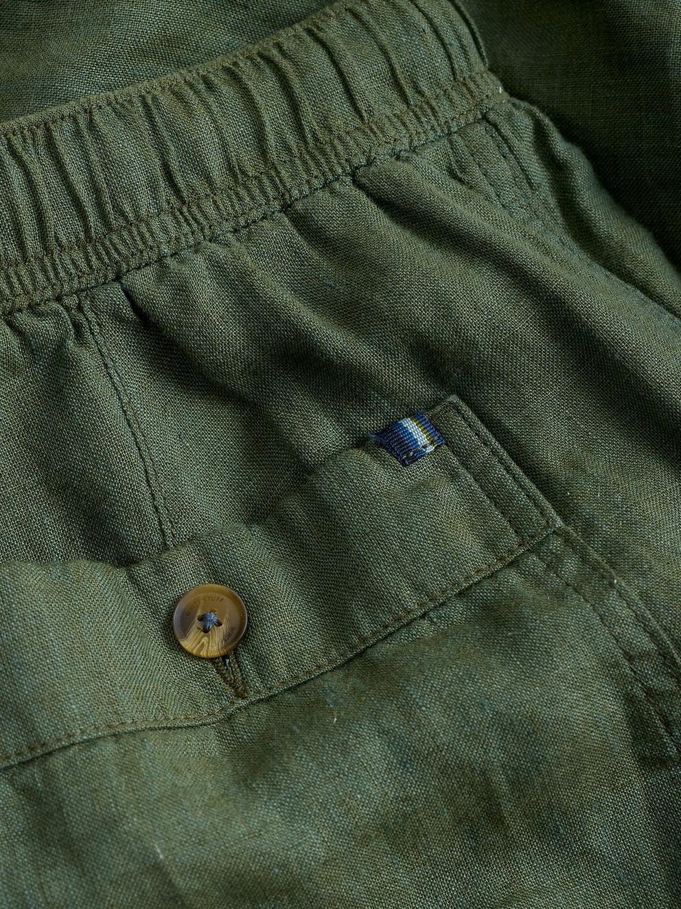 Skelmer Linen Trouser in KHAKI GRN - FLAT DETAIL