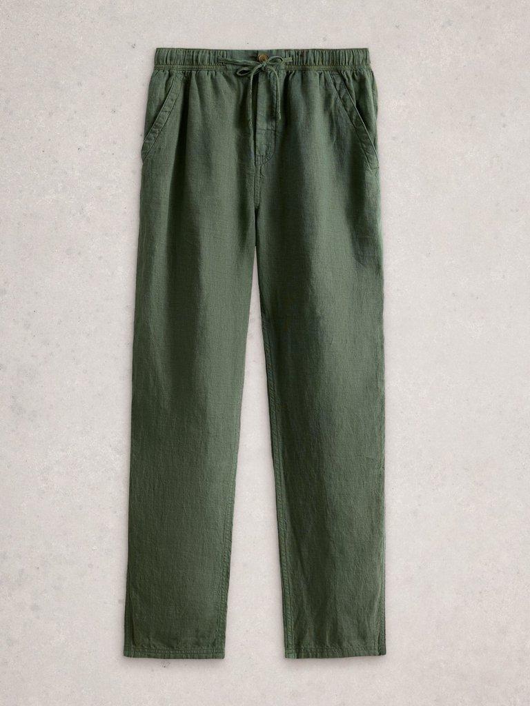 Skelmer Linen Trouser in KHAKI GRN - FLAT FRONT