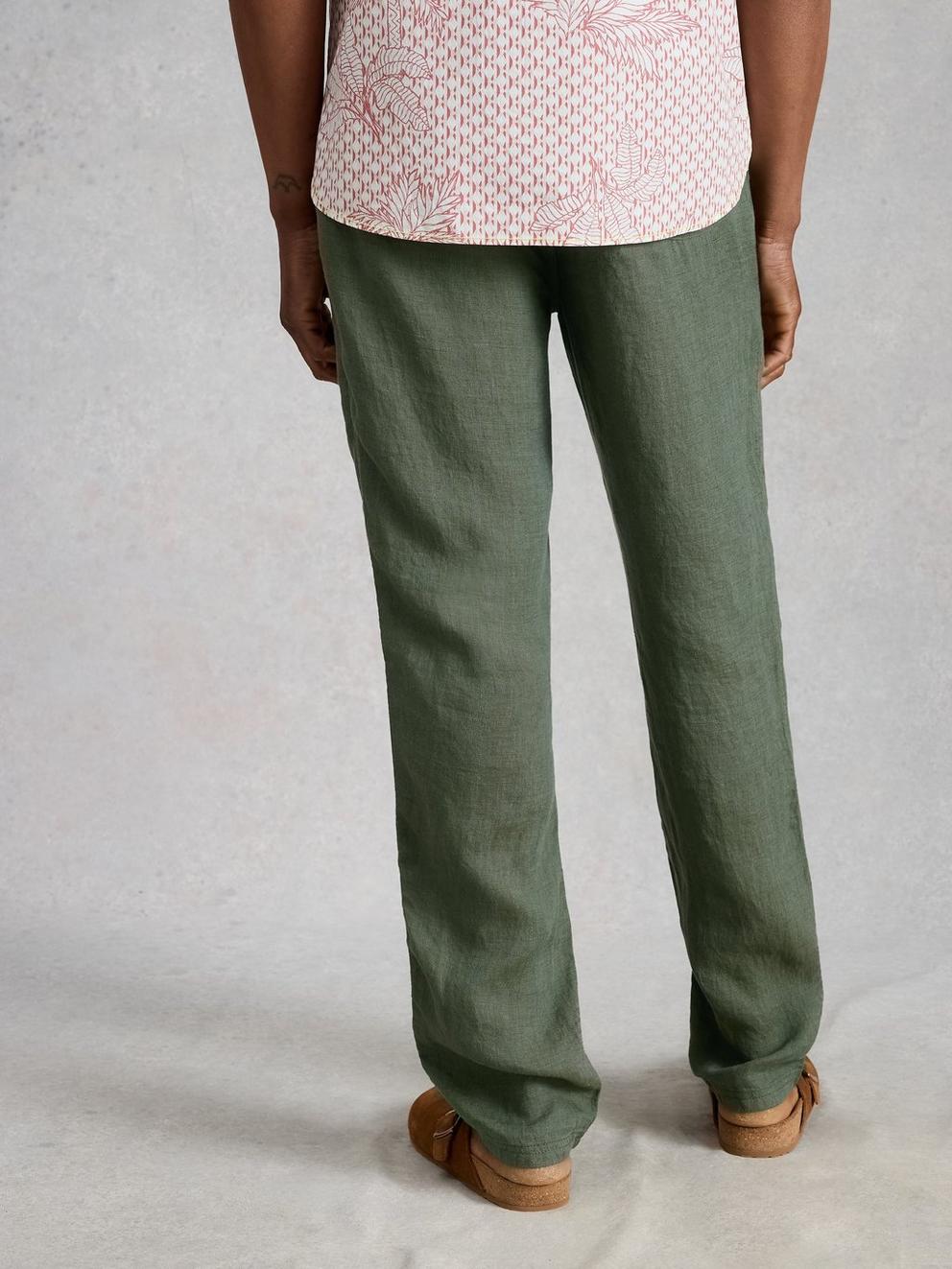 Skelmer Linen Trouser in KHAKI GRN - MODEL BACK