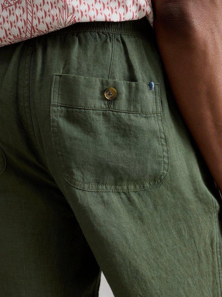 Skelmer Linen Trouser in KHAKI GRN - MODEL DETAIL