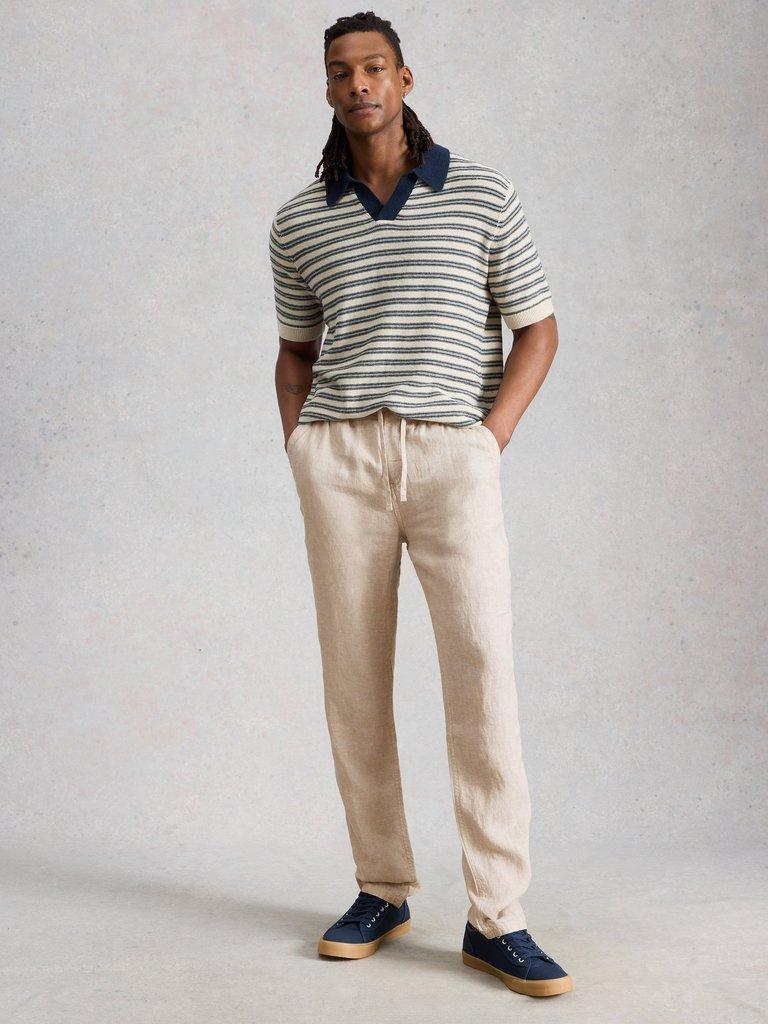 Skelmer Linen Trouser in LGT NAT - MODEL FRONT