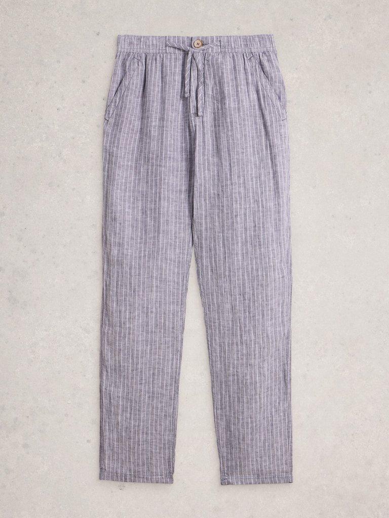Skelmer Linen Trouser in NAVY MULTI - FLAT FRONT