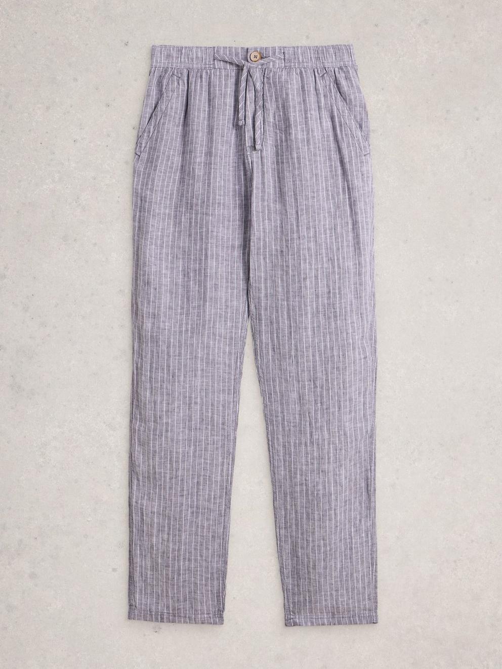 Skelmer Linen Trouser in NAVY MULTI - FLAT FRONT