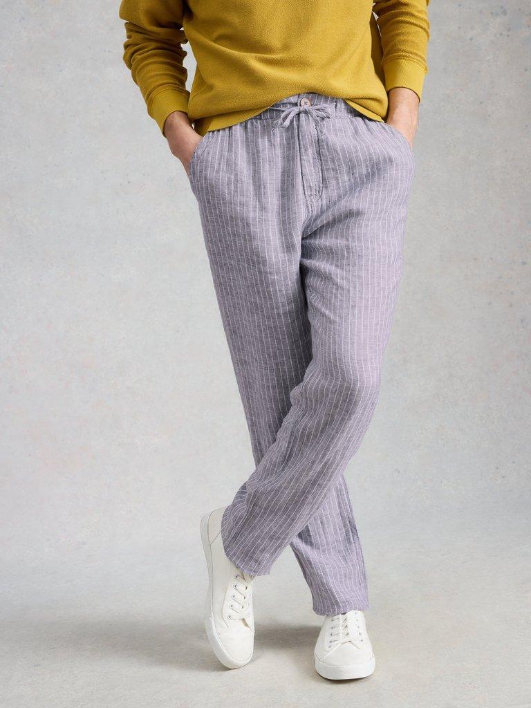 Skelmer Linen Trouser in NAVY MULTI - LIFESTYLE