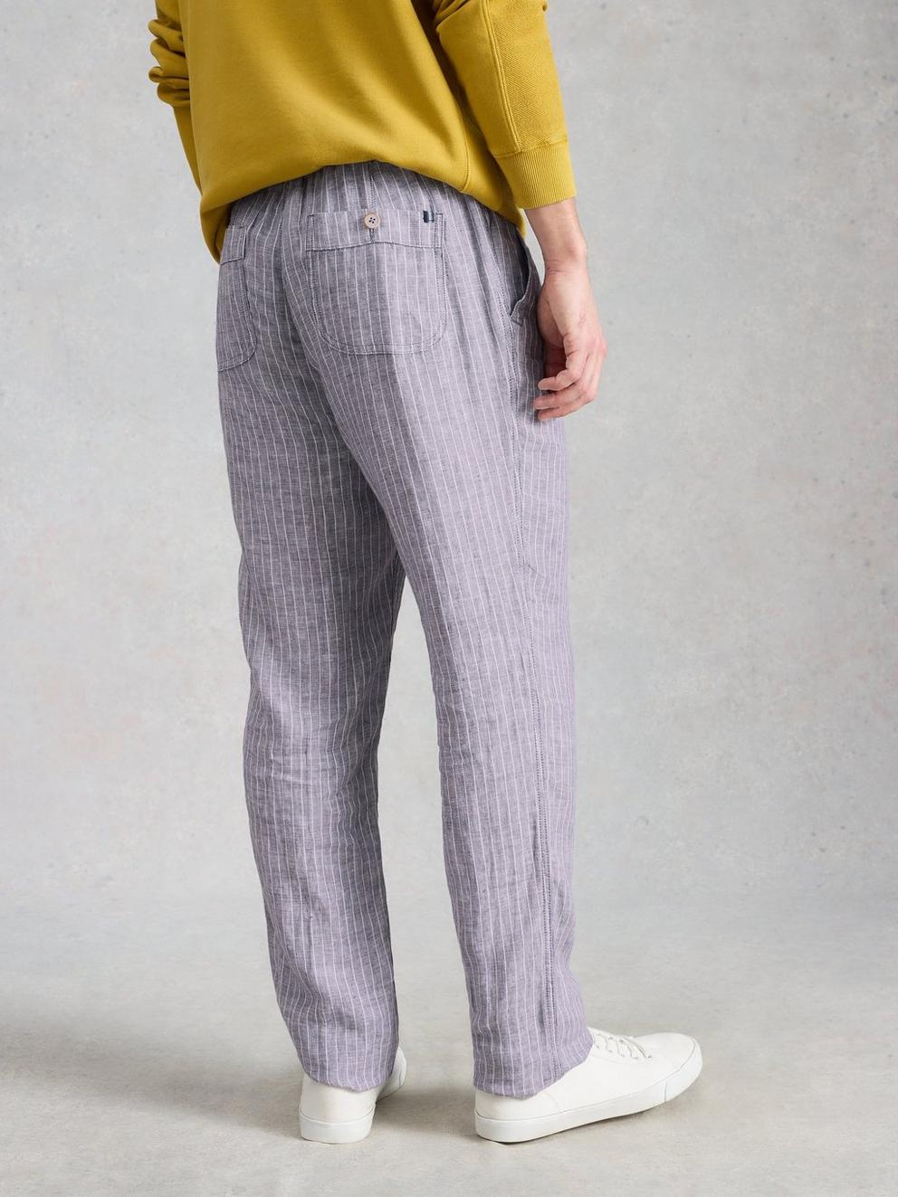 Skelmer Linen Trouser in NAVY MULTI - MODEL BACK
