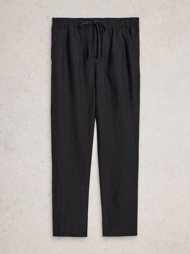 Skelmer Linen Trouser in PURE BLK - FLAT FRONT