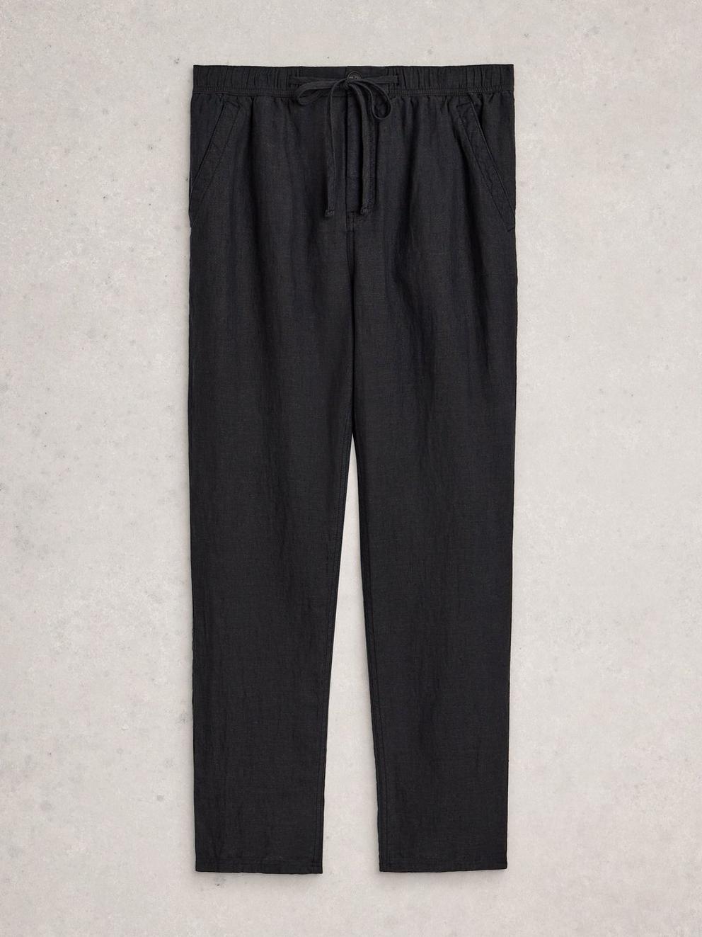 Skelmer Linen Trouser in PURE BLK - FLAT FRONT