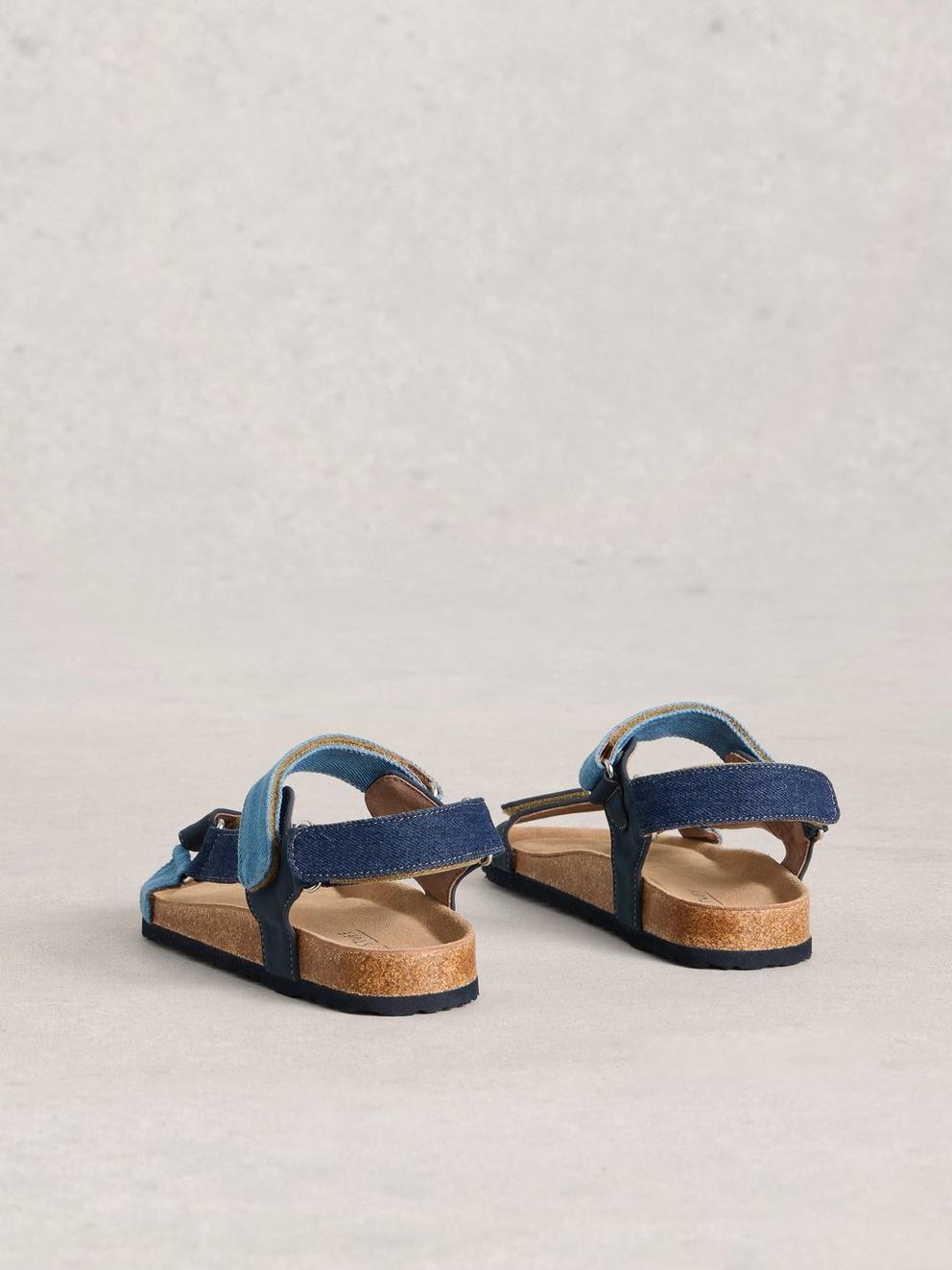 Trek Patterned Strap Footbed Sandal in DENIM MLT - FLAT BACK